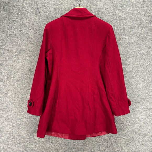 Anne Klein Coat Women M Medium Red Button Up Collared Long Sleeve Wool Lined - Picture 2 of 7